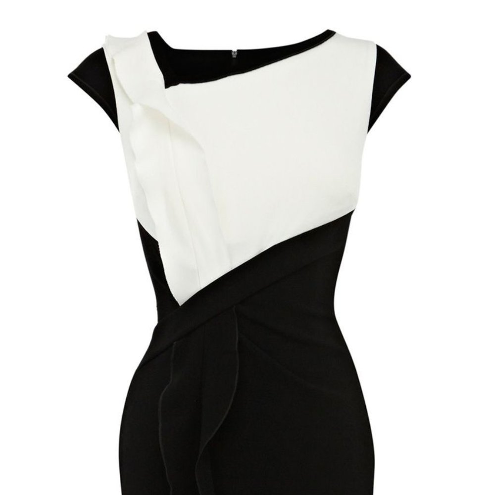 Womens Karen Millen Black White Colourblock Ruffle Crepe  US 6
